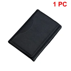 Trifold Magnetic PU Leather Card Holder Wallet with Storage (Black)