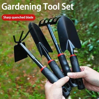4-Piece Gardening Shovel Set Vegetable Planting Tools with Rake Hoe Trowel Small Garden Tools for Women And Men