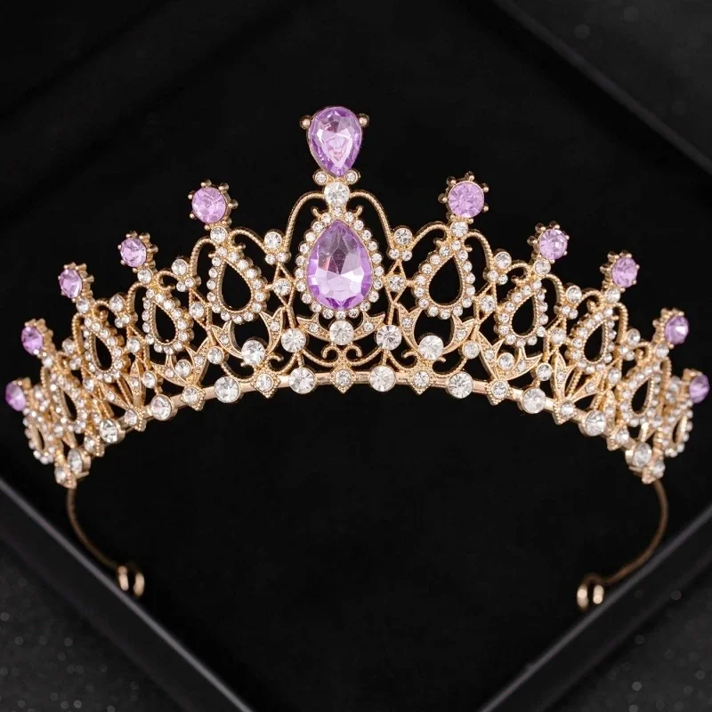Purple Crystal Tiaras And Crowns Rhinestone Prom Diadem Crown for Women Bridal Wedding Hair Accessories Jewelry Crown Tiara Gift for hair accessories bridal hair accessories crown headband