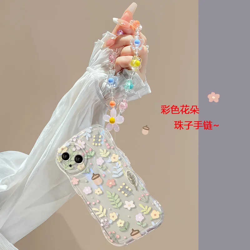 Wave Airbag Fragmented Flower Suitable for Apple 15 ProMax Phone Case iPhone 14 New 1312 Bracelet Full Package Soft
