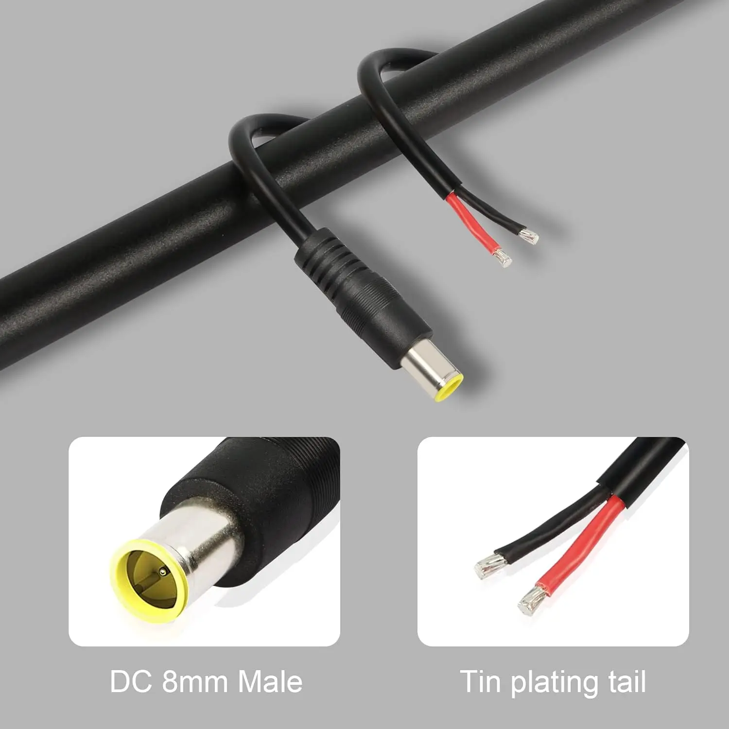2 Pcs DC7909 Power Pigtails Cable, 12V DC 8mm Male Plug to Bare Wire Open End Power Wire Supply Repair Cable, 16AWG DC 7.9 x 5.5