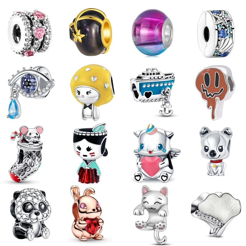 

New Shining Panda Dog Unicorn Rabbit Cat Mouse Bead Pendants Fit Original Pandora Charms Silver Color Bracelet DIY Women Jewelry