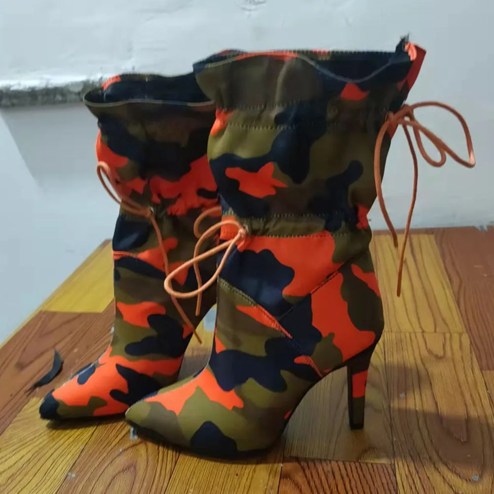 Brand New INS Hot Female Thin High Heels Ankle Boots Fashion Print Mixed Colors Pointed Toe Boots Women Party Sexy Shoes Woman
