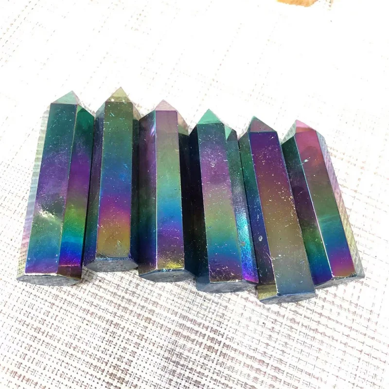 

Quartz Crystal Aura Colorful Wand Point Natural Stones Polished Gemstones Healing Reiki Decoration Gems