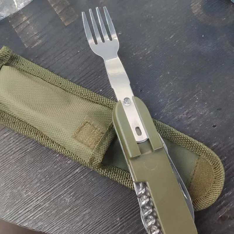 Outdoor Multifunctional Folding Stainless Steel Outdoor Tableware Knife and Fork Combination Multi Purpose Outdoor Survival