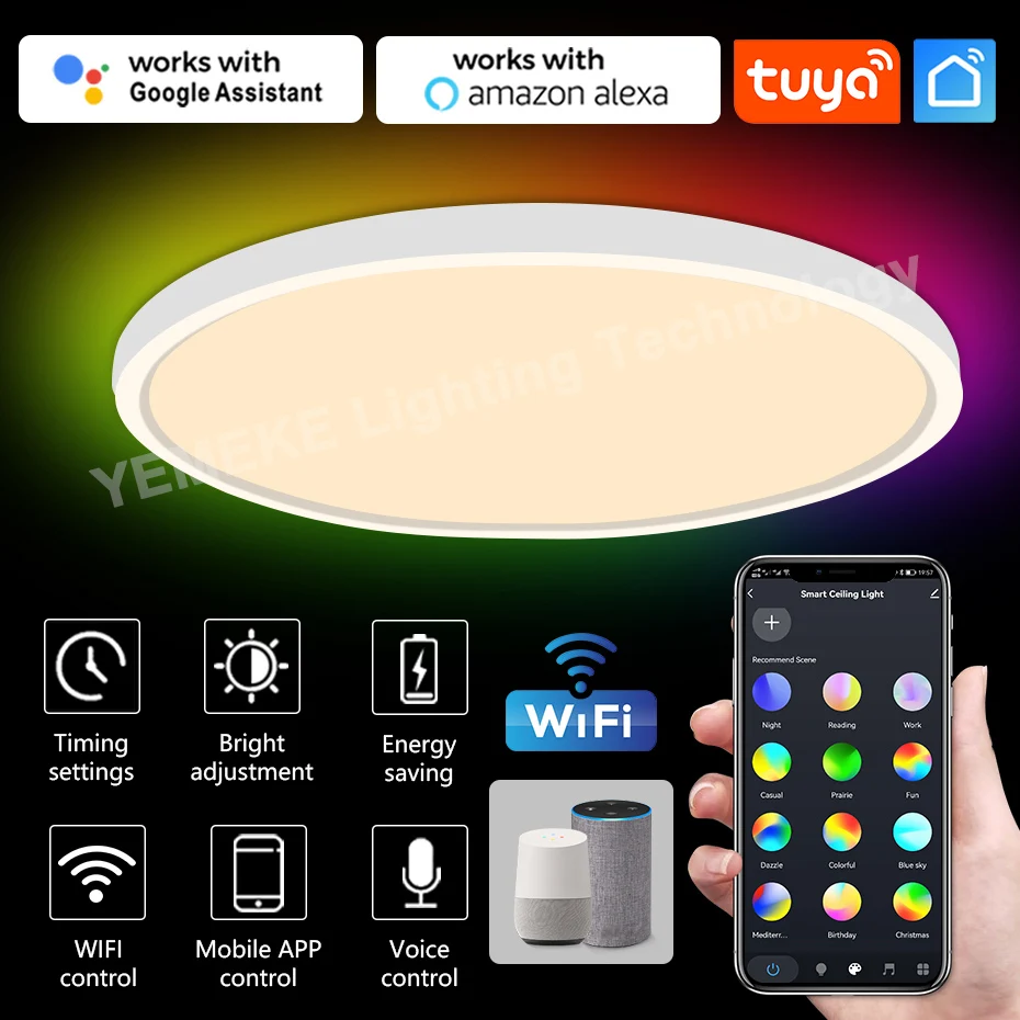 

Modern LED Ceiling Lights 40W Dimmable Tuya Wifi Lamp RGB+CW+WW Color Changing Smart Life Vioce Control Alexa For Living Room