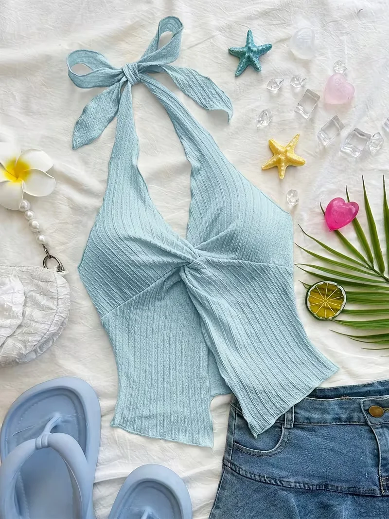 cropped top  ?Women's summer cute, fashionable and sexy suspender twisted backless top