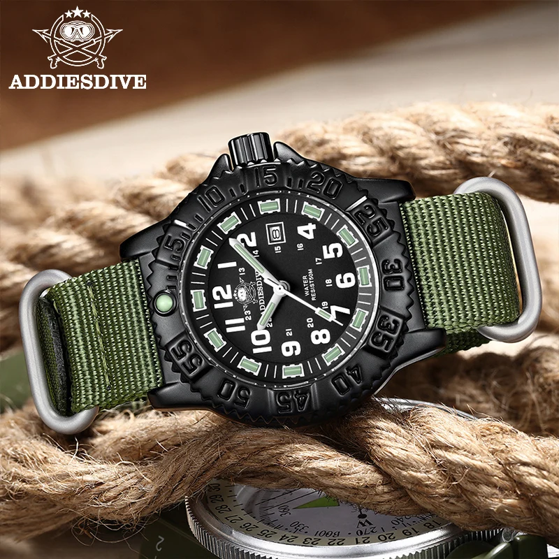 ADDIESDIVE AD2080 ラグスポ オマージュ ブラック 試着のみ ADDIESDIVE new men's Quartz Analog Watches Outdoor Sports