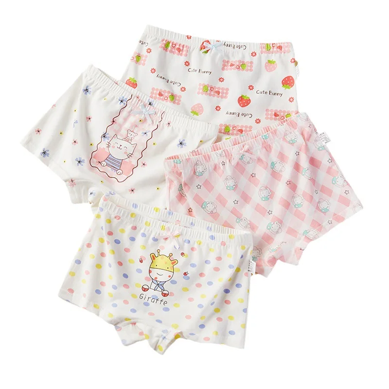 

4pcs/Lot Girl Bright Color Briefs Children Cotton Boxers Kids Breathable Underwear Quality Underpanties Size 3-12T