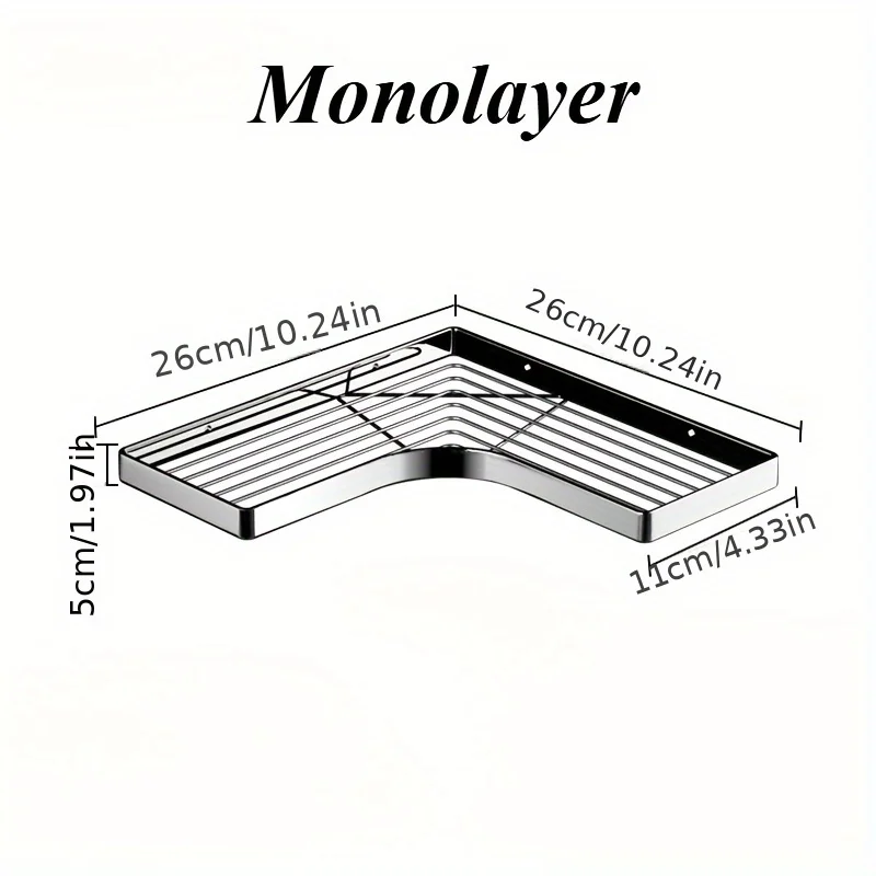 No Drill, Thickened Flat Bar Triangle Shelf, Waterproof Rectangle Storage Organizer for Bathroom and Kitchen 3