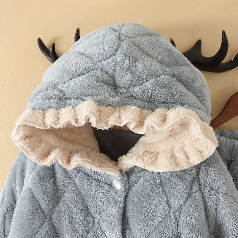 Autumn Winter New Pajamas Suit Women Warm Sleepwear Nightwear 2PCS Sleep Set Flannel Thicken Pyjamas Shirt&Pants Homewear