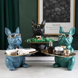 French Bulldog Sculpture Dog Statue Jewelry Storage Table Decoration Home Decor Coin Piggy Bank Storage Tray Home Art Statue