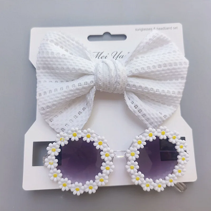 Dog Sunglasses Headband Set Pet Glasses Elastic Nylon Headband Bohemia Beach Seaside Sun Glasses Dog Bow Headwear Accessories