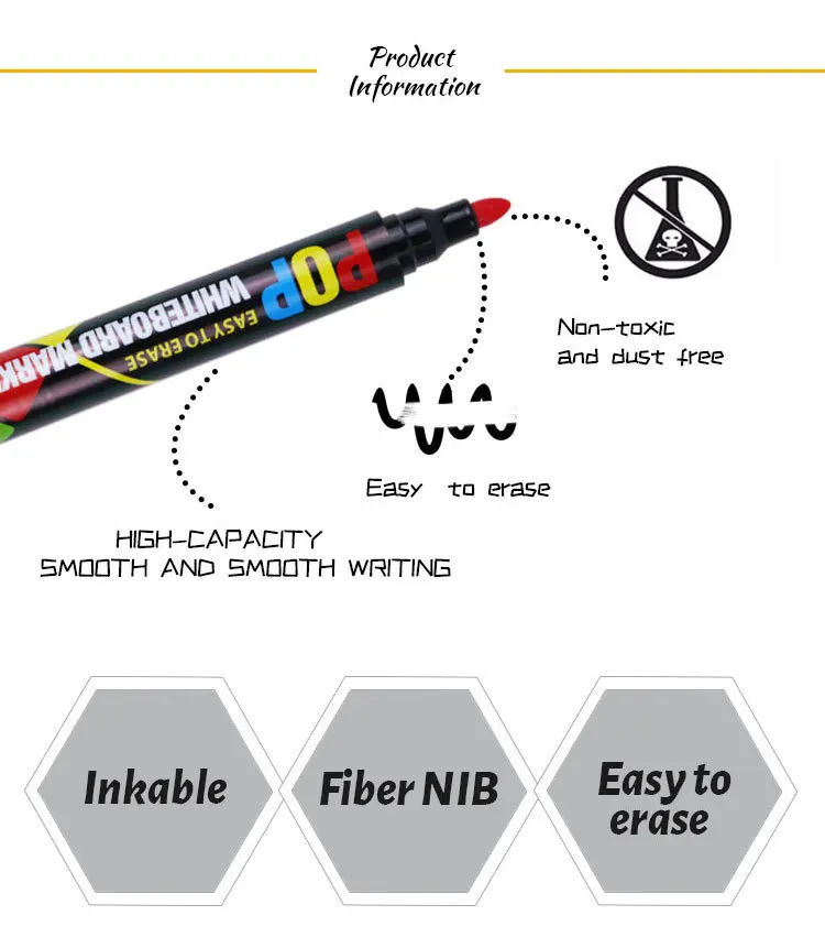 8/12-Farben-POP-Whiteboard-Marker-Set, löschbar, nachfüllbar, sicher, ungiftig, hohe Kapazität, Büro, Konferenzen, Lernartikel – Detail 4