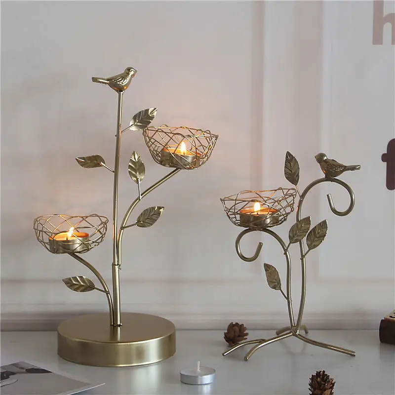 Wrought Iron Golden Bird Candle Holder for Home Decor