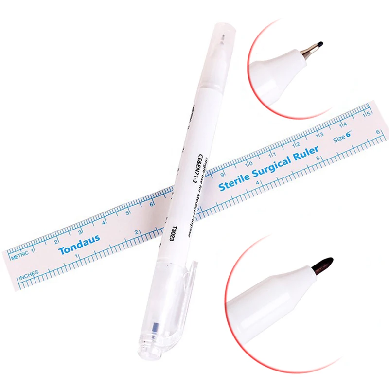 1Pcs Surgical Skin Marker Eyebrow Marker Pen Tattoo Skin Marker Pen With Measuring Ruler Microblading Positioning Tool