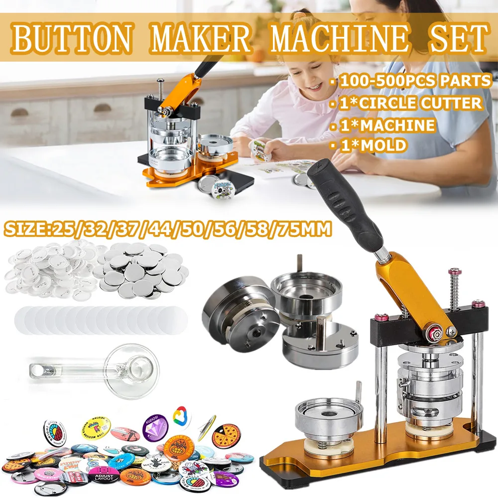 DIY Badge Button Maker Machine badge maker button maker machine Pin Badge Punching Press 25-75MM Button Maker Machine with 100-500Pcs Part+Circle Cutter