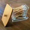 1Pcs Cotton Swab Holder, Cotton Swab Dispenser with Bamboo Lids,Bamboo Bathroom Storage Jars Storage Containers Clear Plastic 4