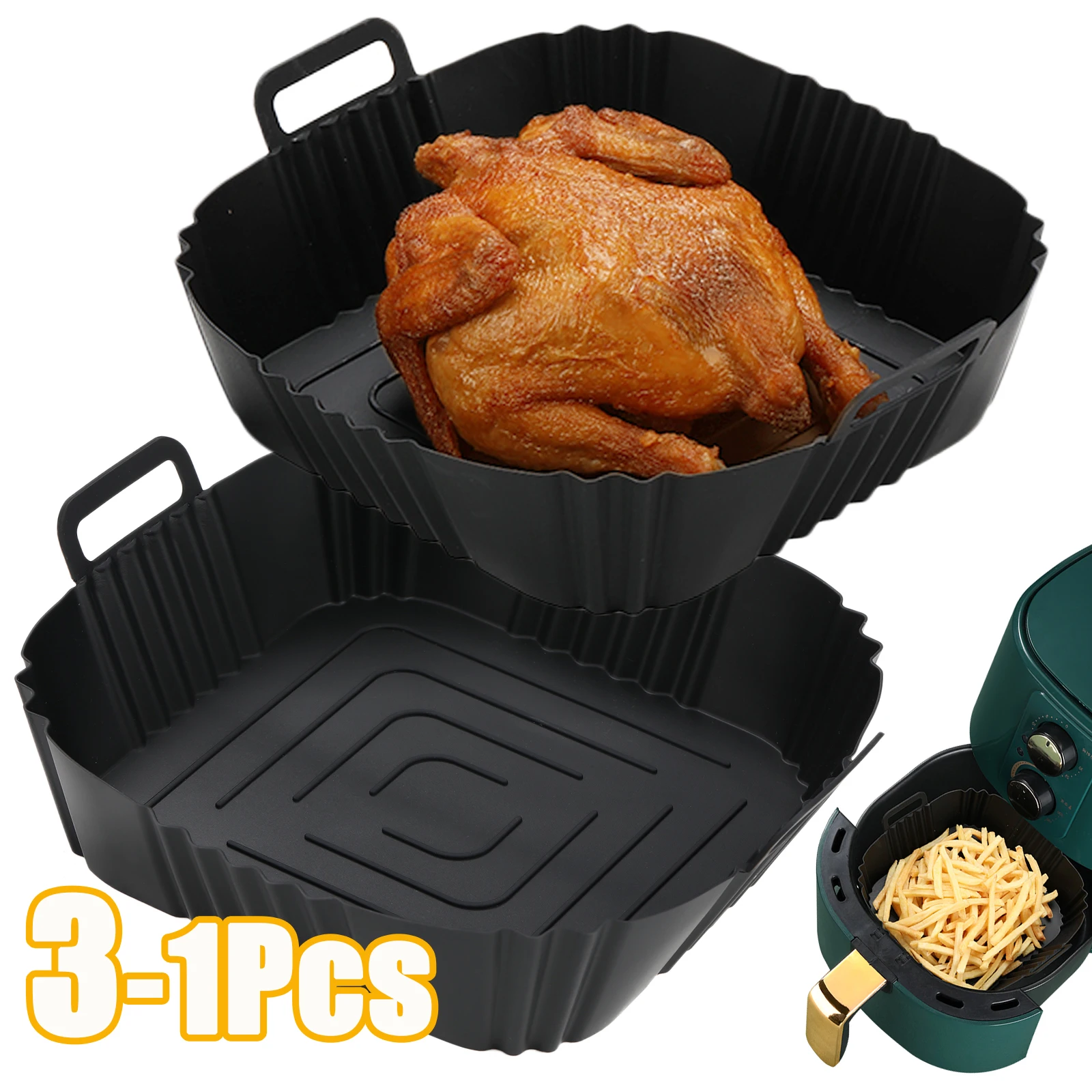 Air Fryer Silicone Liners Rectangle Air Fryer Basket Liners Reusable  Silicone Pot Air Fryer Accessories Random Color