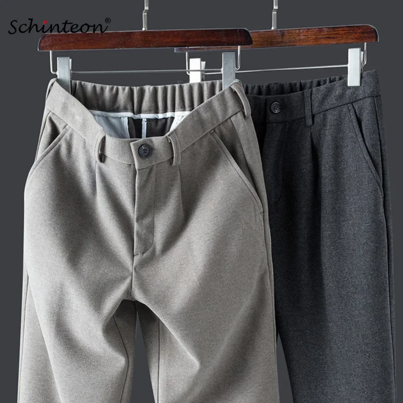 

Брюки мужские шерстяные с эластичным поясом, приталенные теплые прямые повседневные брюки, плотные Костюмные штаны, Осень-зима