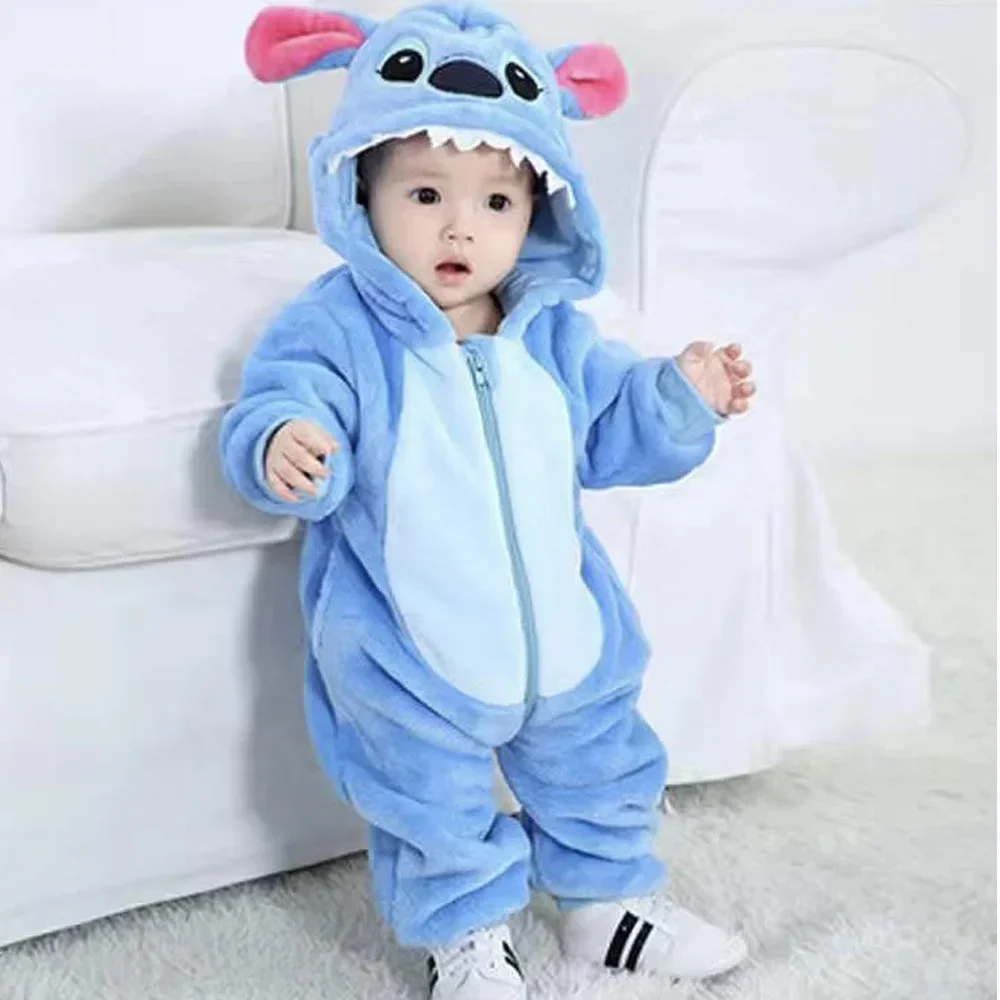 Disney Lilo Stitch Baby Rompers Anime Winter Blauw Kostuum Onesie Meisje Jongen Pyjama Peuter Jumpsuit Baby Spullen Kleding Kid Cadeau