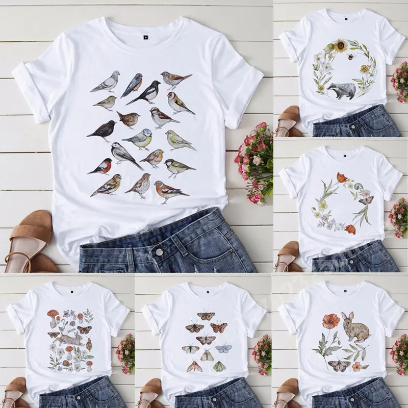 camisetas-con-dibujos-de-p-jaros-para-mujer-ropa-de-manga-corta-a-la
