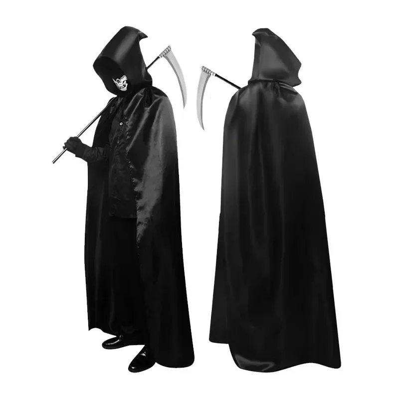 1-10PCS Halloween Hooded Witch Cloak Full Length Robe Reaper Costume Cape Cosplay Outfit for Party Stage Performance Dress Up