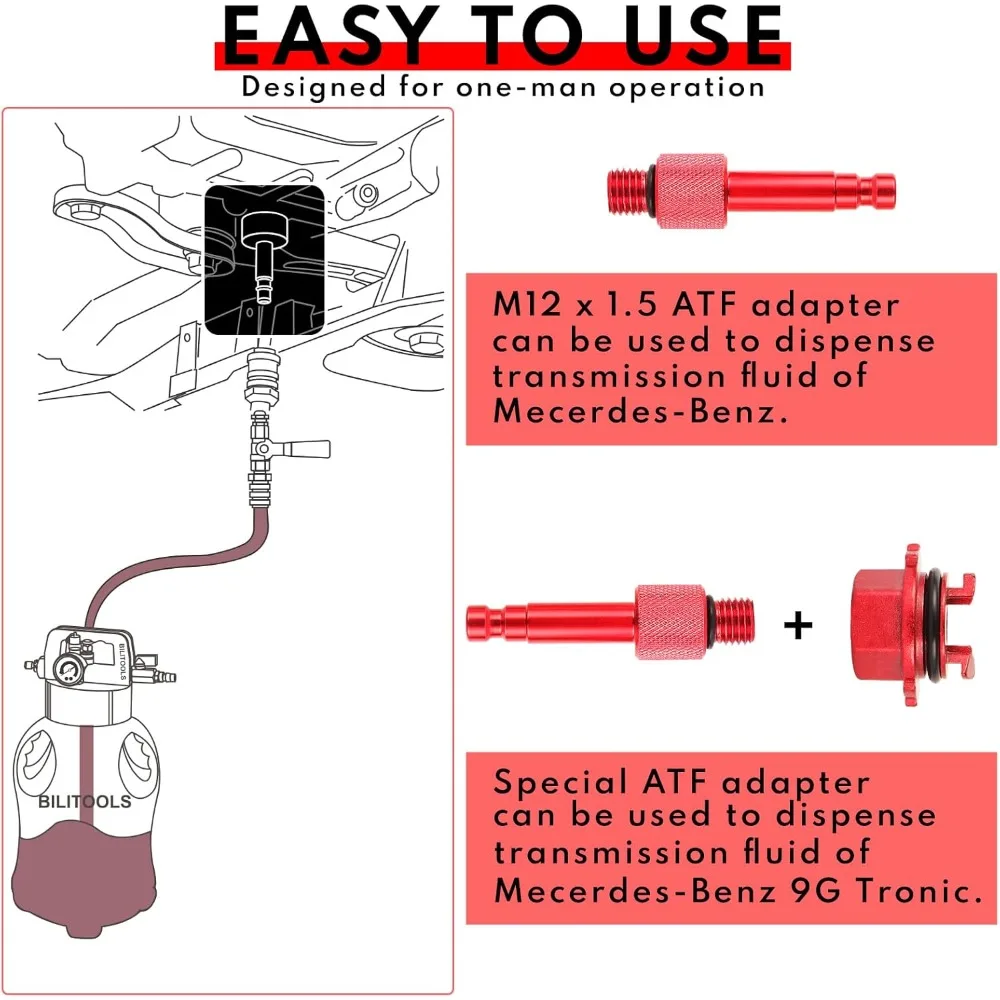 Strumento di riempimento della trasmissione in alluminio, compatibile con Mercedes Benz 725.0 9G-Tronic Strumento di trasmissione ATF per fluido di trasmissione a 9 velocità - immagine 5