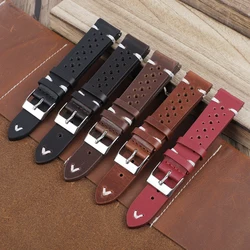 Retro Genuine Leather Watchband 18mm 20mm 22mm 24mm Calfskin Watch Straps Porous Breathable Handmade Stitching for Men