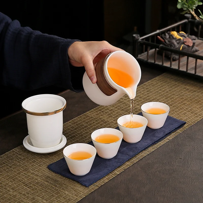 Travel Teaware Set 1 Pot 4 Mug White Porcelain Portable Kung Fu Ceremony Teapot Chinese Outdoor Ceramic Tea Cup with Storage Bag