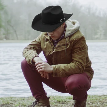 2024 Men and Women Western Cowboy Hat Felt Wide Brim Classic Outdoor Fedora Cowboy Buckled Hat Suitable for Adults and Teenagers 2