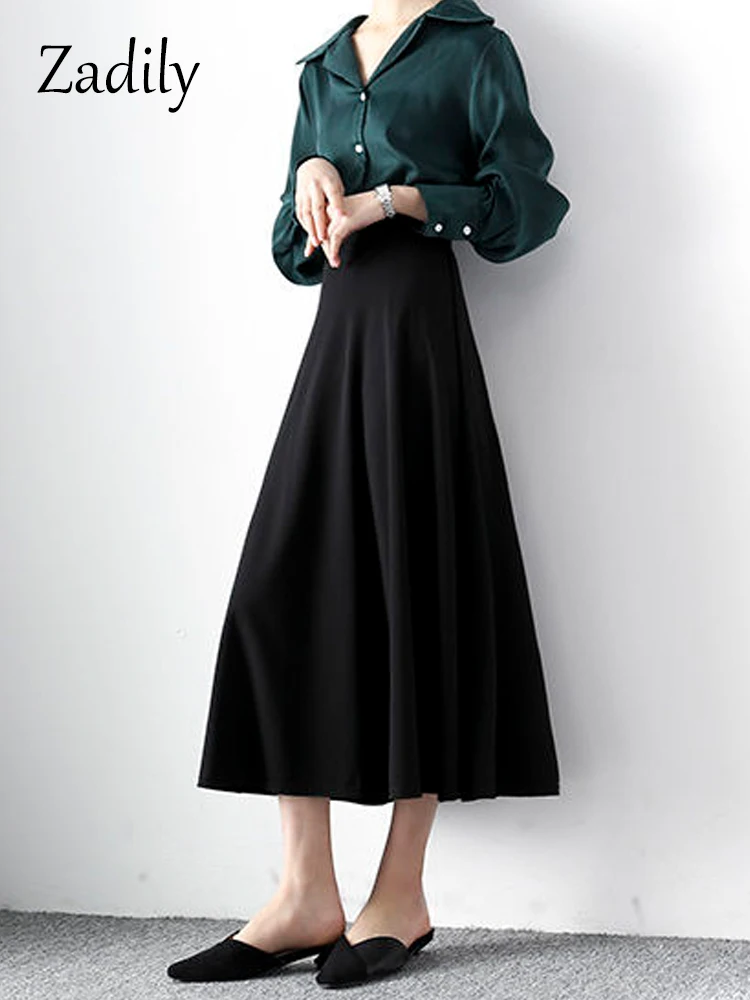 

2023 Summer Office Lady High Waist Mid-Calf Woman Black Skirt Korea Style Loose Skirt Work Ladies A-Line Skirts