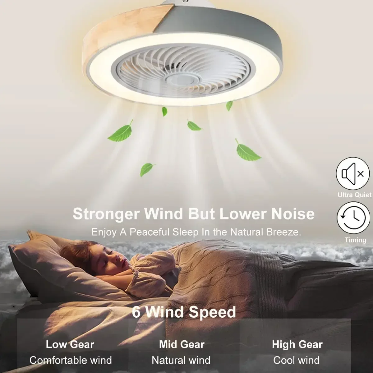 6 Speeds Living Room Bladeless Smart APP Remote Control Roof Fan Lamp Chandelier Ceiling Fan with Led Light