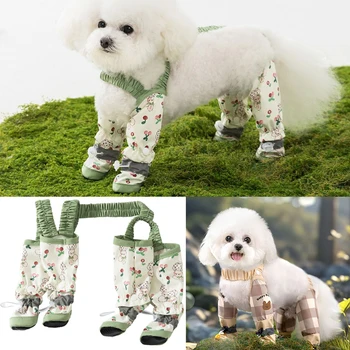 Adjustable Dog Boot Leggings Anti-Slip Dust-proof Reflective Stripe Pet Strolling Going Out Pants Full Leg Protection Accessory