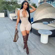 

Ribbed Elastic Sexy Outfits for Women Bodycon Jumpsuit Summer Casual Zipper Deep V Neck Sleeveless Fitness Sport Short Playsuits