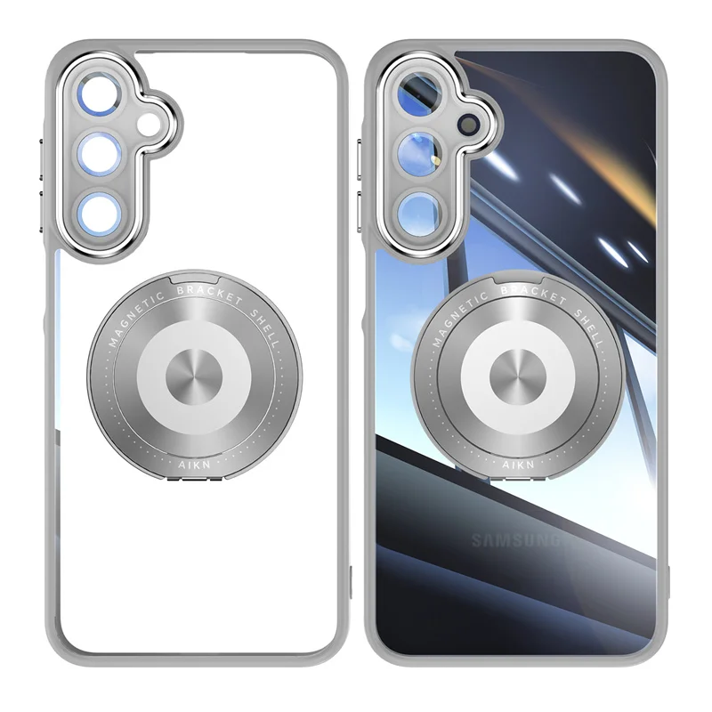 Magnetic Clear Metal Ring Holder Shockproof Phone Case with MagSafe Charging Compatibility