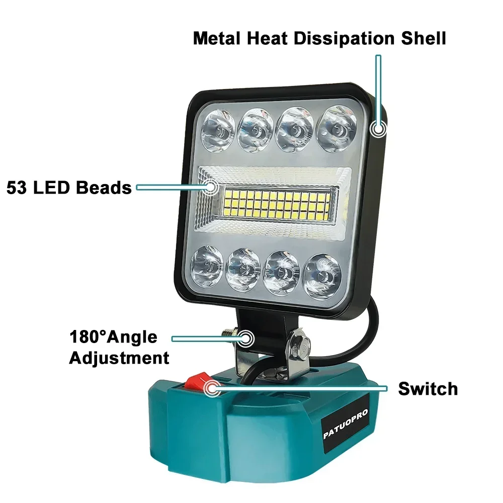 Portable Work Light-180&deg; Adjustment Electric Cordless LED Work Light 53 LED Beads For Makita 18V Battery