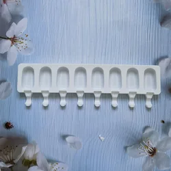 Silicone Ice Pop Mold for Homemade Desserts and Frozen Treats - 8-Cavity Design (White)