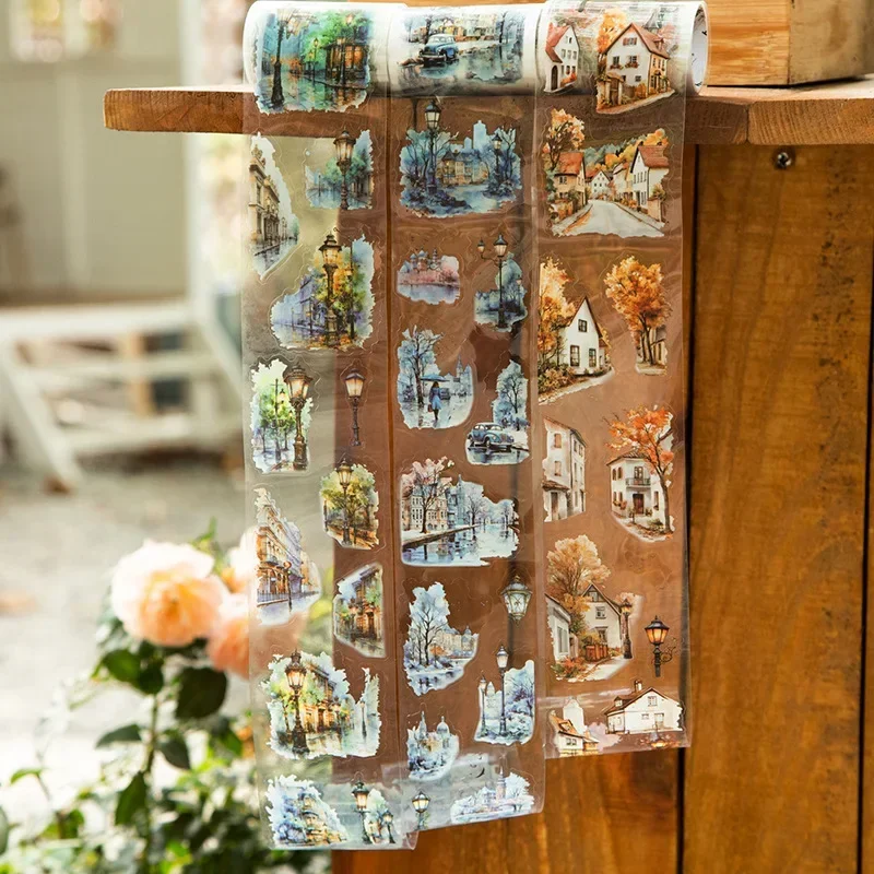 1Roll Adhesives Water Activated PET Tape Street Corner Travelogue Urban Street Scene Rubber Adhesive Masking Scrapbook 60mm*2m 2