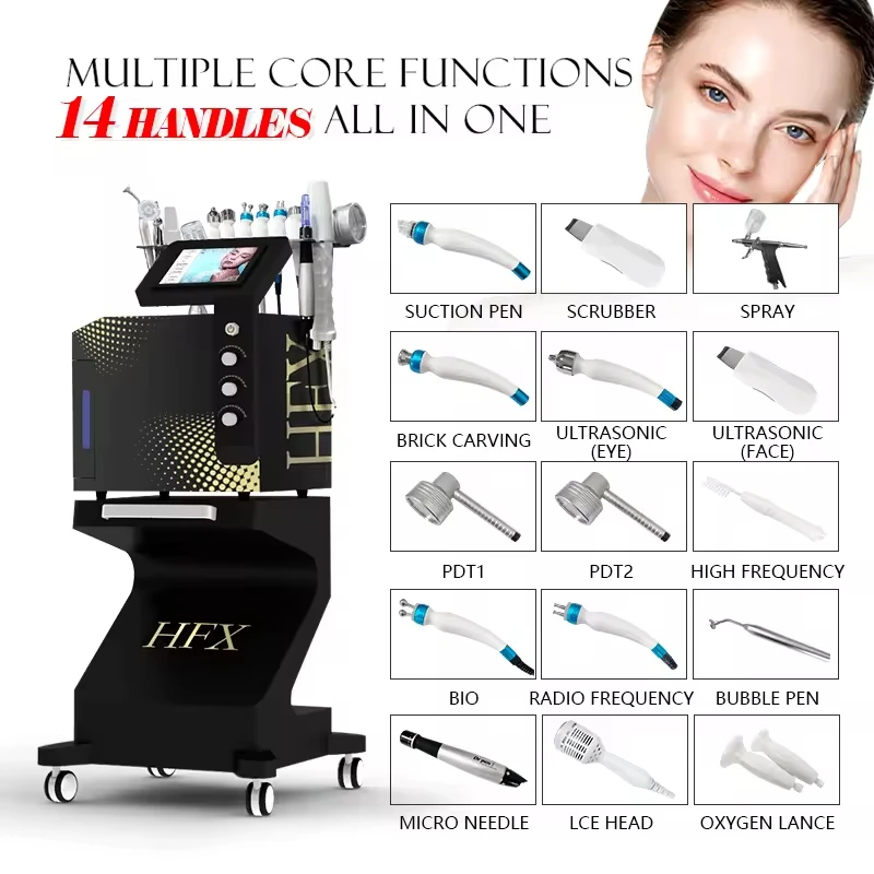 14 in 1 Beauty Oxygen Jet Oxygen Facial Skin Tightening Machine Face Cleaning Beauty Salon Machine