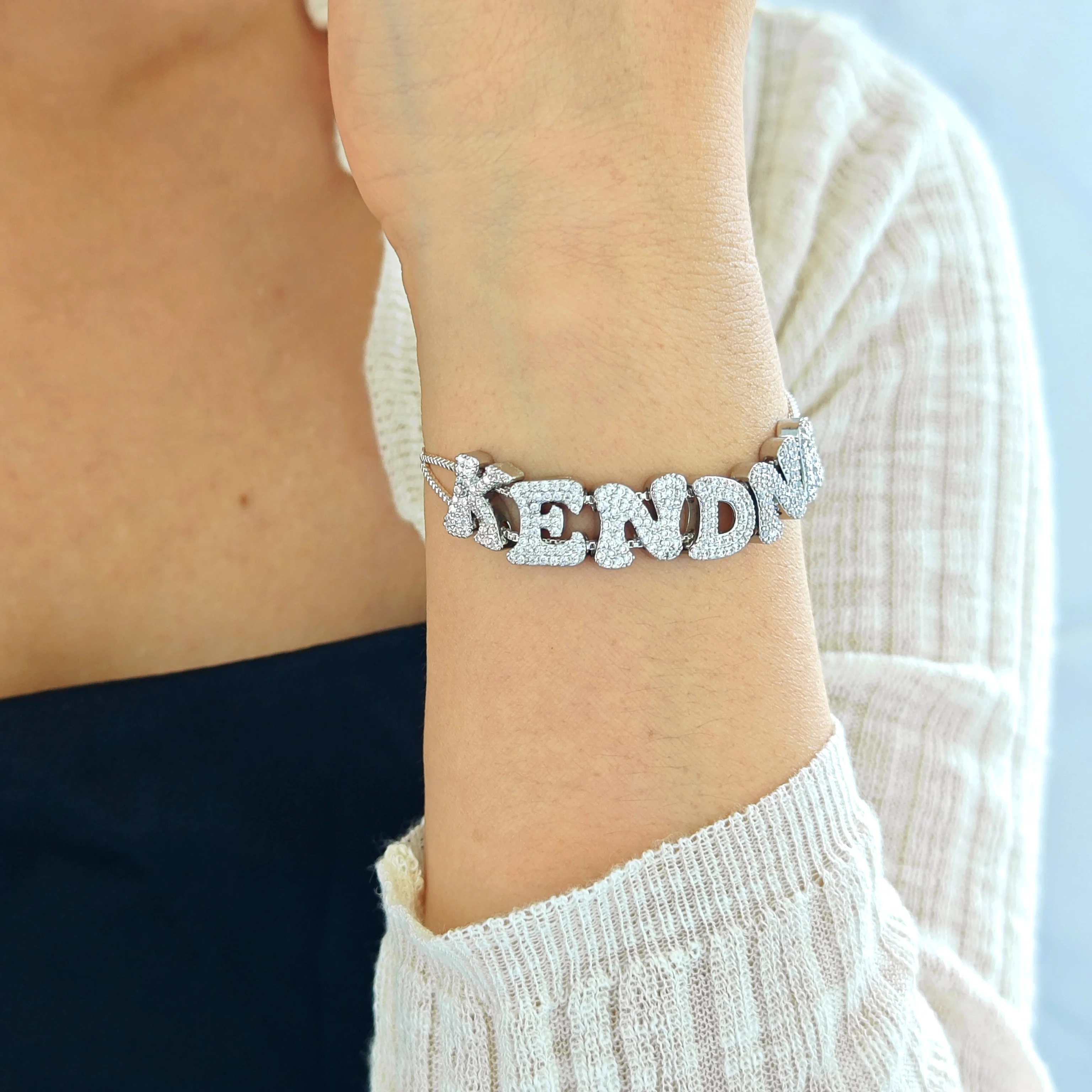 DOREMI Custom Alphabet Pendant Letter Slide Bracelet Doubel Chain Mesh Dainty Sliding Slider Letter Personalize Name Bracelets