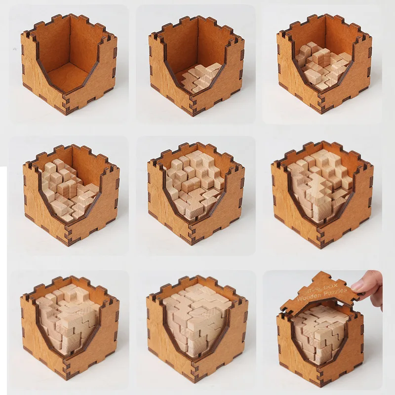 3D Wooden Logic Brain Teasers Cube Box Puzzles Game Mojo the 36 Why Box Wooden Puzzles Assemble Blocks into 1 Cube Puzzle Toys Puzzle Cube Magic Puzzle Cube