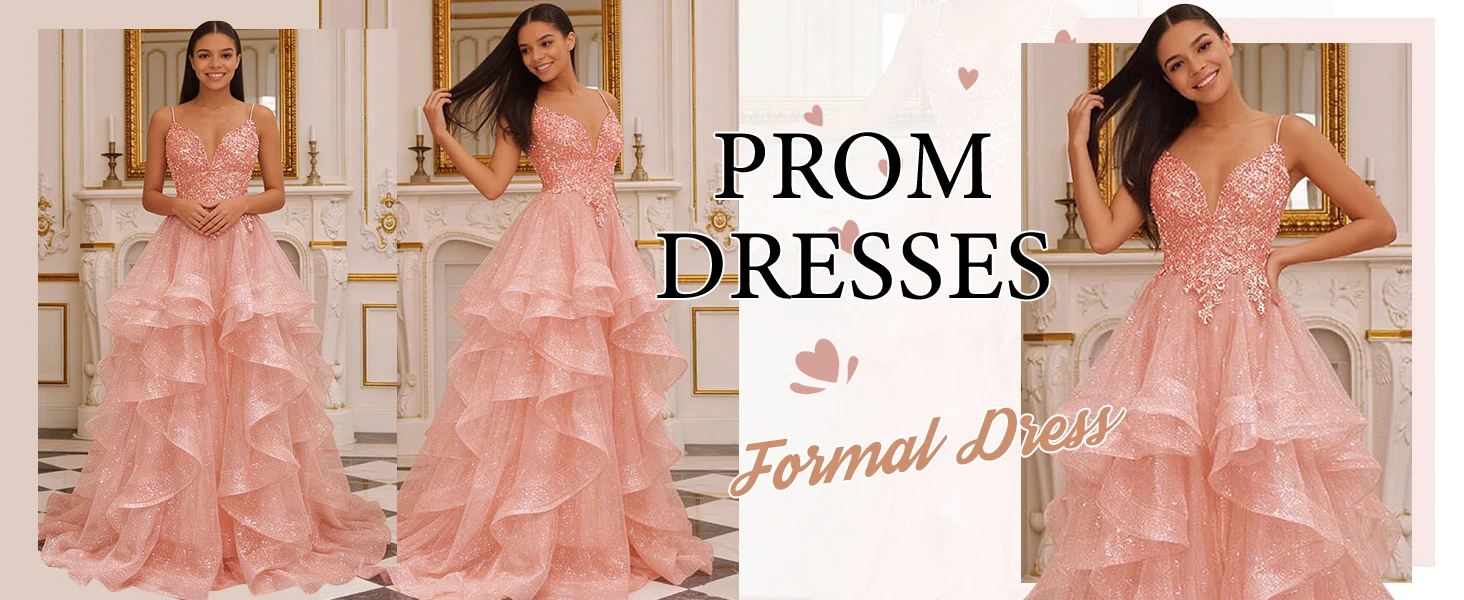 Glitter Tulle Prom Dresses Spaghetti Straps Laces Appliques Long Ball Gown