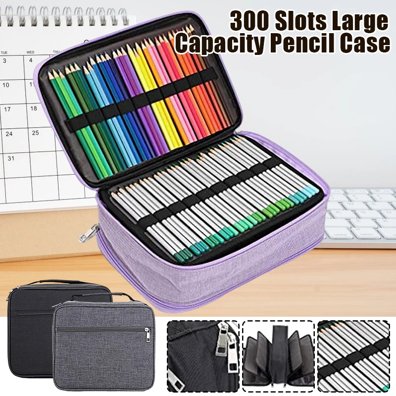 

300 Holes Colored Pencil Case Portable Large Capacity Pen Bag Pouh Holder with Zipper Pocket School Supplies Stationary
