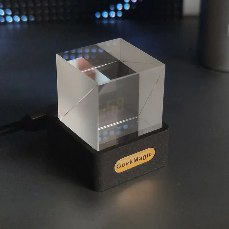 GeekMagic GIFTV Crystal Cube Photo Display Holographic Desktop Smart Weather Station Digital Clock with GIF Animations Album digital clock,lcd digital clock,digital desk clock,digital table clock,weather clock,mini weather clock,weather station display,holographic photo display