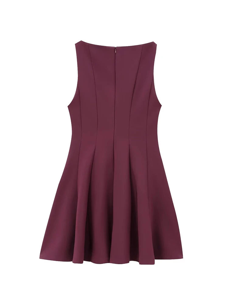 TFMLN 2025 Spring Summer Fashion Women Pleated Dresses Elegant Chic O-neck Sleeveless  Party Dress Sweet Back Zipper Folds Dress