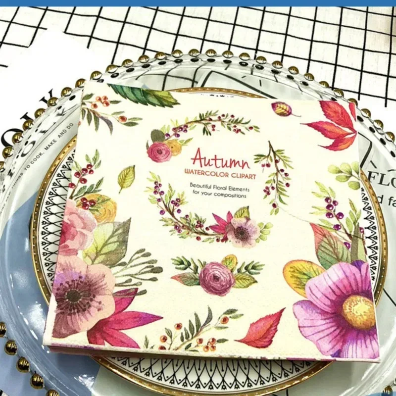 10/20pcs 33cm 2-ply Floral Print Napkins, Autumn Elements, Party Colors, Autumn Watercolor Clipart DIY Decoupage Paper