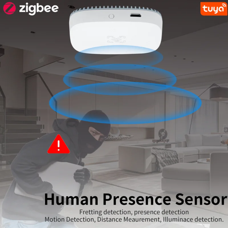 Tuya ZigBee Human Presence Motion Sensor Luminance Breath Detection Body Motion PIR Sensor Breath Detection Google Home Alexa