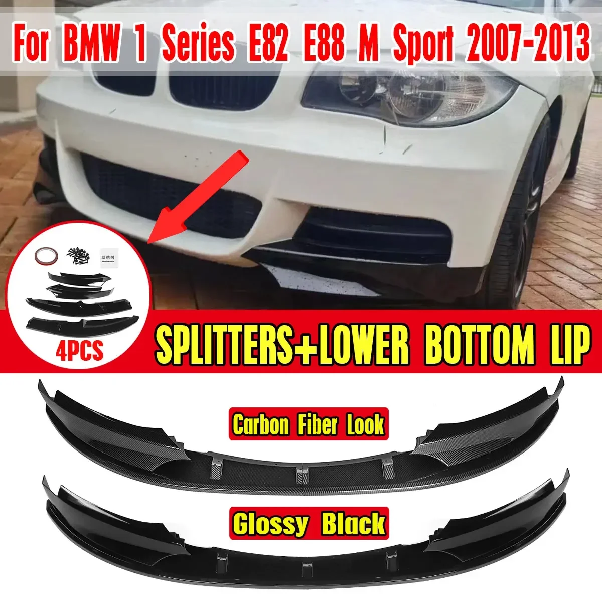 

Car Front Bumper Lip Spoiler Splitter Diffuser Detachable Body Kit Cover Guard For BMW 1 Series E82 E88 M Sport 2007-2013