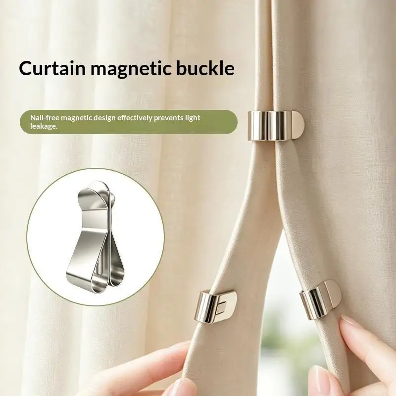 Fibbia Magnetica Senza Cuciture per Chiusura Tende, 1 Paio, Senza Chiodi, Senza Foratura, Clip per Tende per Bagno, Cucina, Finestre e Drappeggi
